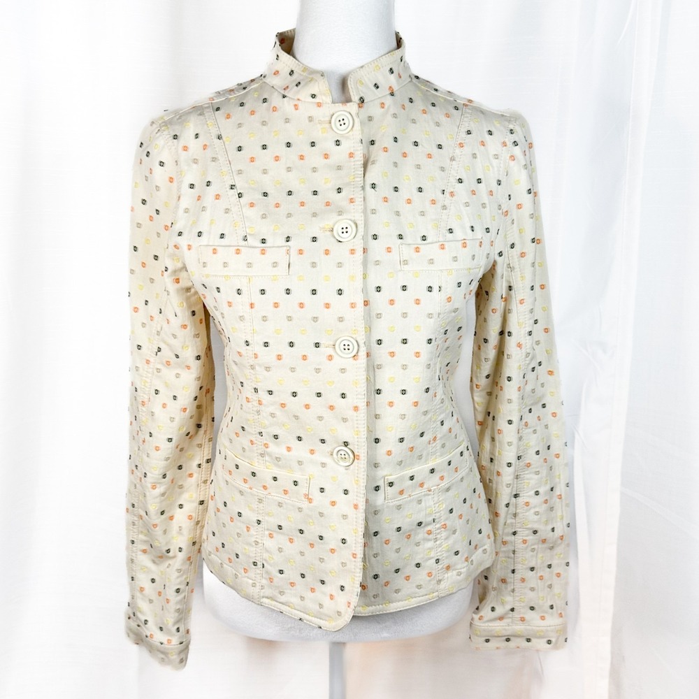 Mandarin Collar Blazer Made in Italy Cotton Tailored Piazza Sempione IT 42 US 6